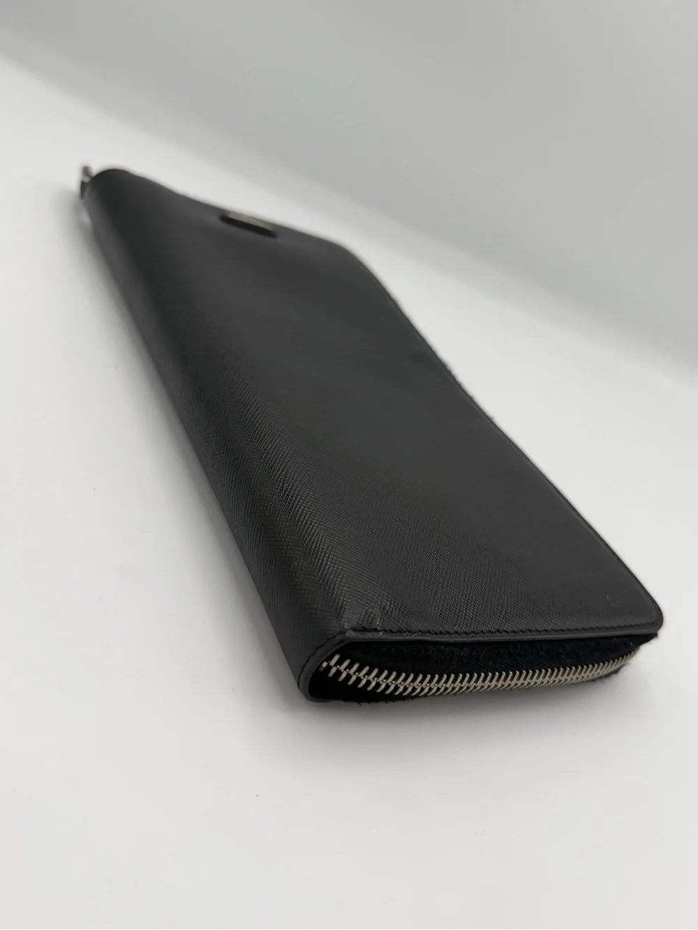 Prada Organizer Saffiano Leather Zip Around Travel Wallet Black